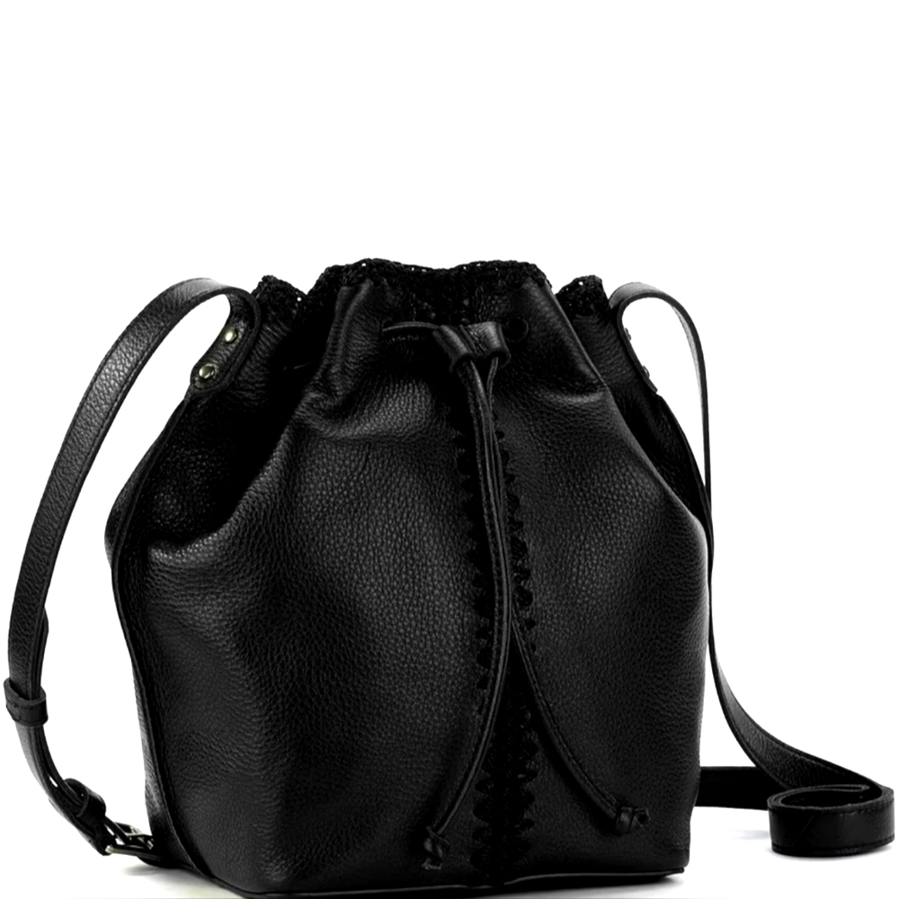 The Sak Black Smooth Leather Drawcord Bucket Bag - Picture 3 of 8